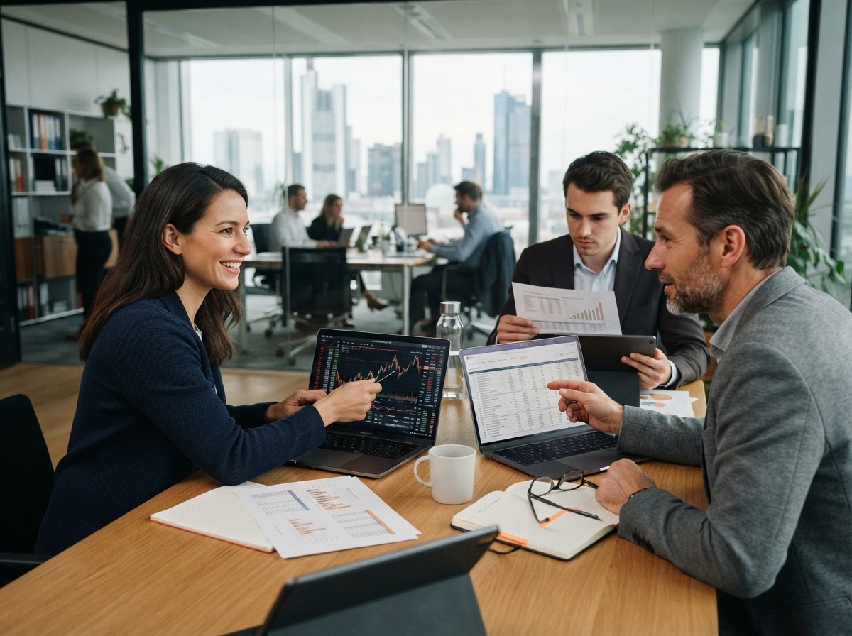 SQ Capital team reviewing backtested market model output